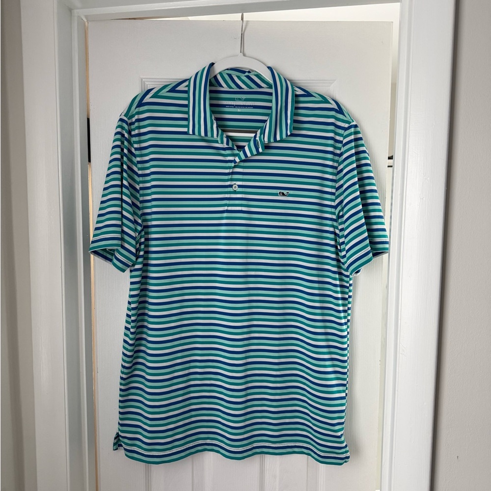 Vineyard Vines Teal and Navy Striped Polo Shirt